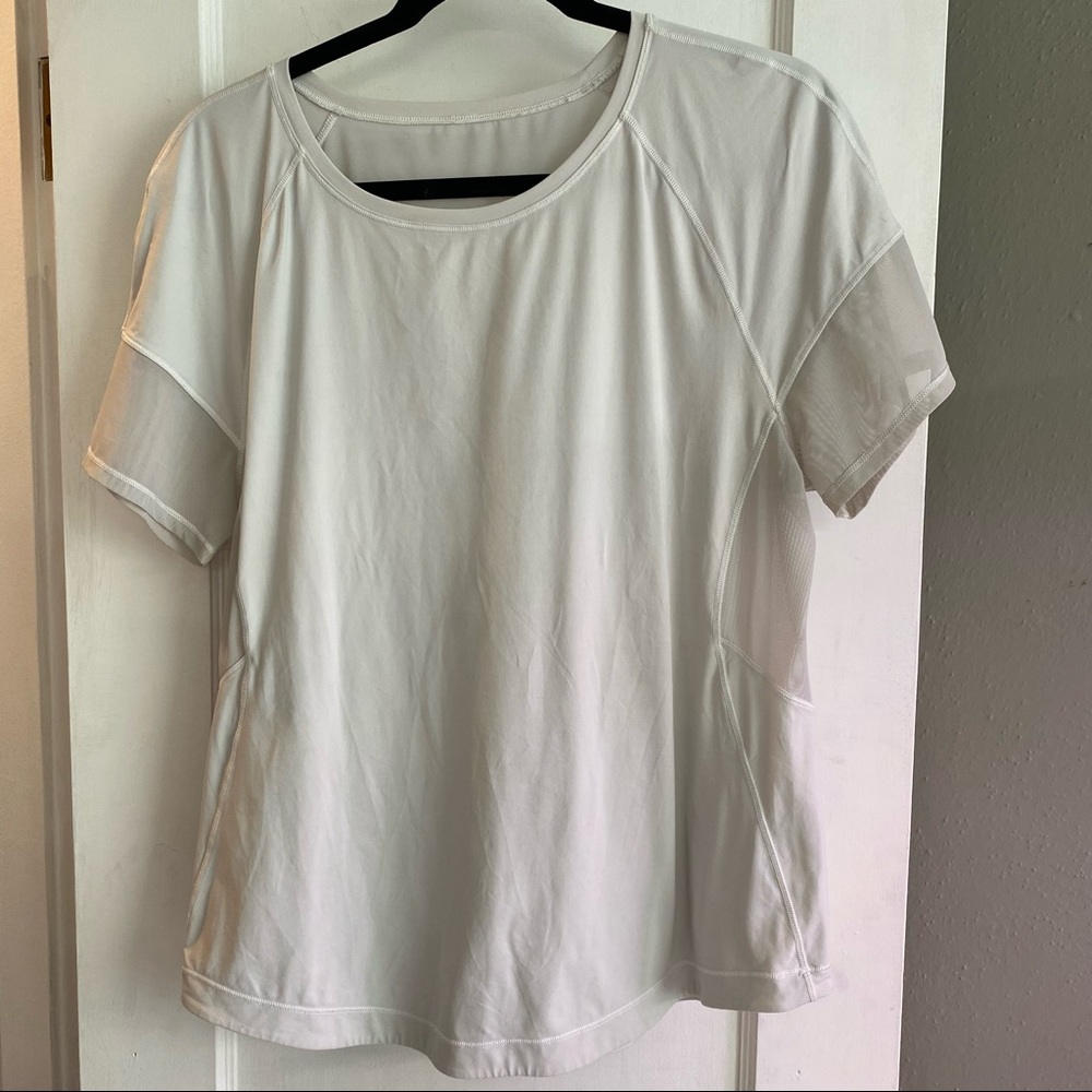 White lululemon tee with mesh paneling size 10